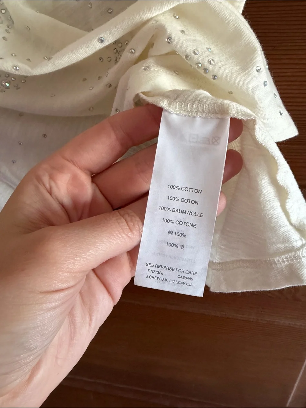 J. Crew Women's Cream Scoop Neck Embellished Tee Size M